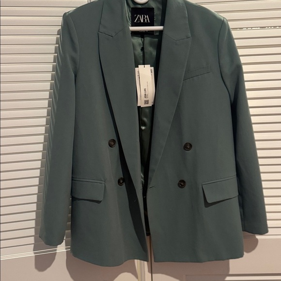 Zara LONGLINE STRAIGHT BLAZER Sage Green New - Picture 5 of 6